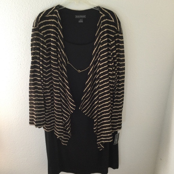 Jessica Howard Dresses & Skirts - Jessica Howard NWT Black & Tan Jacket Dress With Attached Necklace Wedding W24